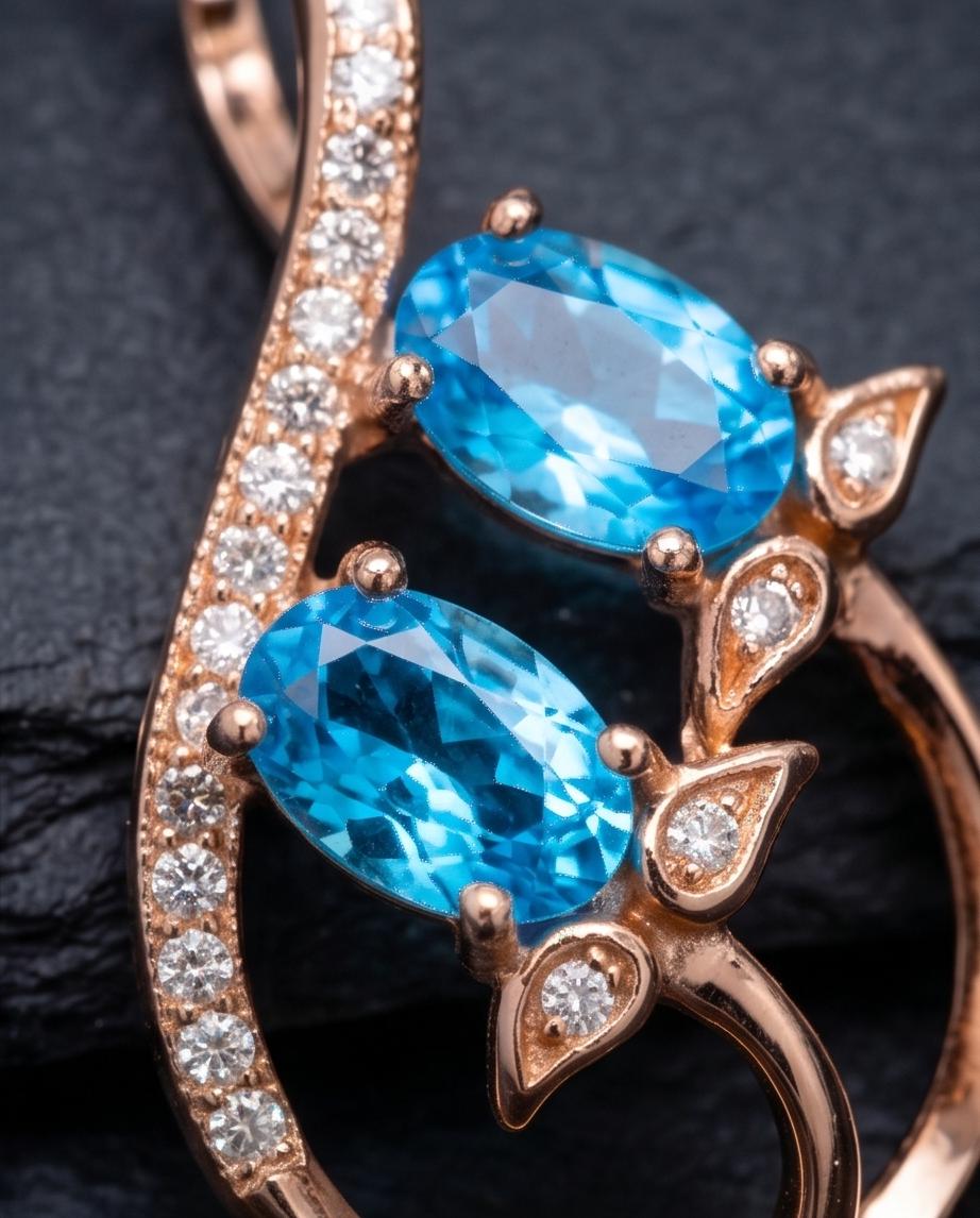 Rose Gold Sterling Silver Blue Topaz Necklace - Gemstone Leaf Flower Tiny Topaz pendant #332