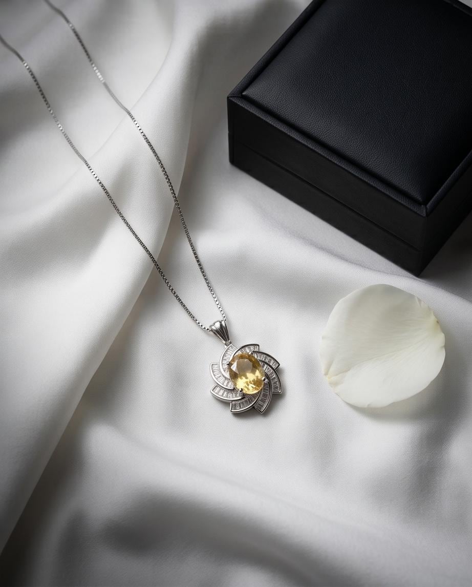 Genuine Citrine Necklace - Sterling Silver 2.8 CT Citrine Pendant - Milky Way Spiral Galaxy Energy Vortexes Windmill Jewelry #820