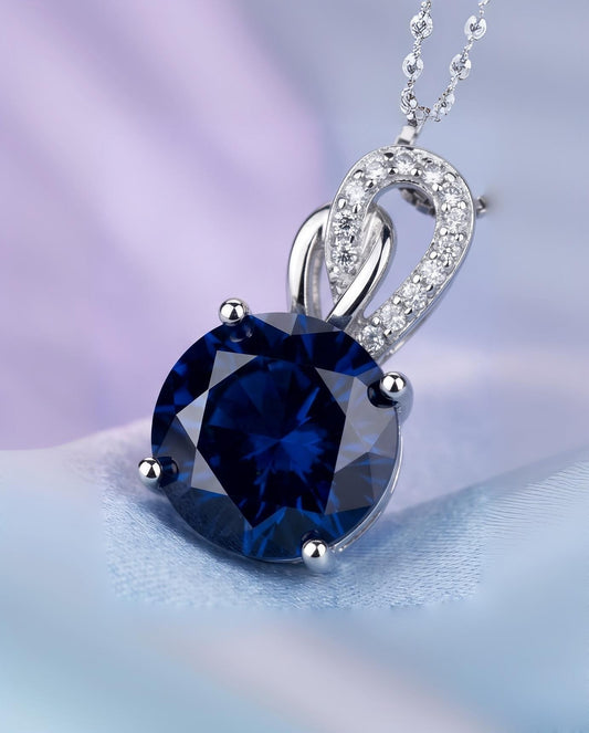 1.8 Ct Blue Sapphire Necklace, White Gold plated Sterling Silver Sim Gemstone September Birthstone Dainty Round ,Blue Sapphire Pendant #158