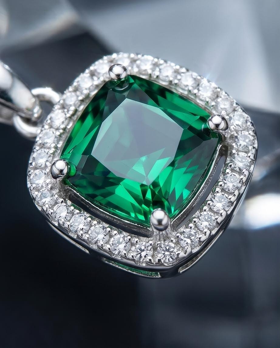 Tiny Square Green Emerald Necklace Sterling Silver May birthstone 6 MM Emerald Jewelry 043