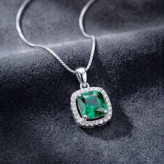 Tiny Square Green Emerald Necklace Sterling Silver May birthstone 6 MM Emerald Jewelry 043