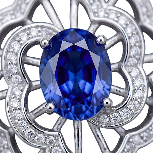Gemstone Peony Blue Tanzanite Necklace, 2.1 CT Blue Gemstone Pendant 18k @ Sterling Silver Flower Tanzanite Jewelry #555