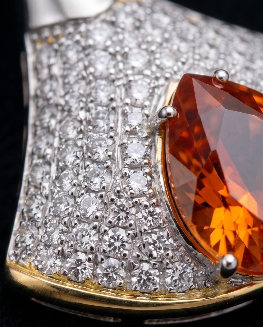 Brilliant Sunstone Necklace - Full Sterling Silver - White Gold coated - Gemstone Drop 3 CT Orange Spessartite Garnet Jewelry #828