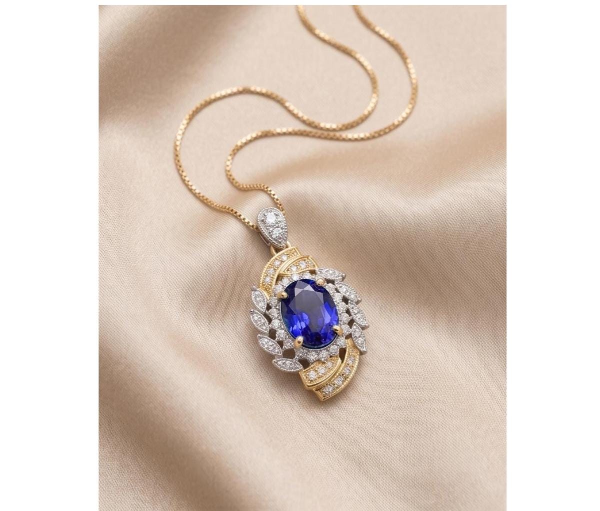Tanzanite Necklace - Life Spiral Pendant - 1.5 CT Lab Created Blue Tanzanite Jewelry - Spiritual Diamond Flower 18KGP @ Sterling Silver #644