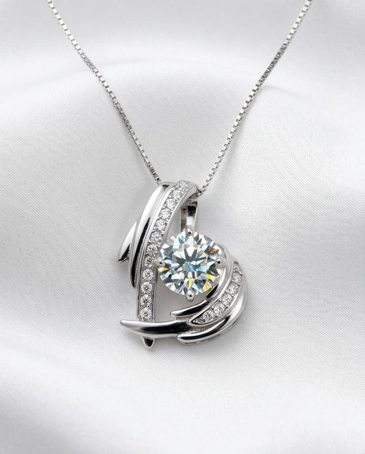 Angel Wing Genuine Moissanite Gemstone Necklace - GRA Certificate Round Cut Moissanite Gemstone Jewelry Pendant 1 CT 6.5 MM D color #887