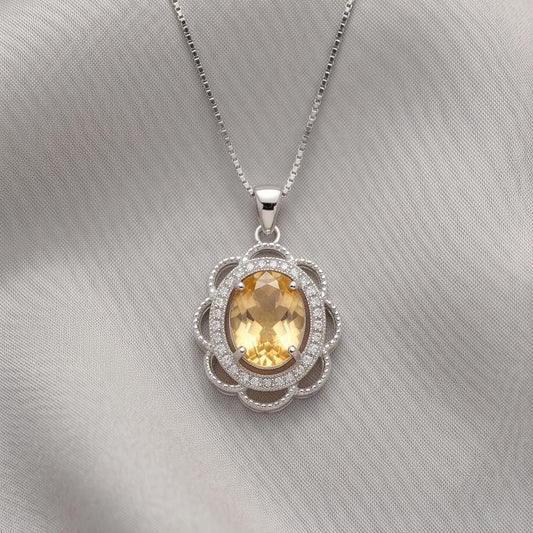 Natural Citrine Necklace Sterling Silver - Flower Of Life Genuine Citrine Pendant - November Birthstone Citrine Jewelry #475