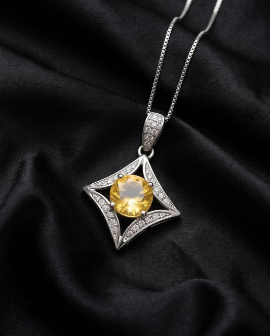 Dainty Genuine Citrine Necklace - Sterling Silver Gemstone Halo Style Dainty Natural Citrine Pendant - 1 CT November Birthstone Jewelry #534