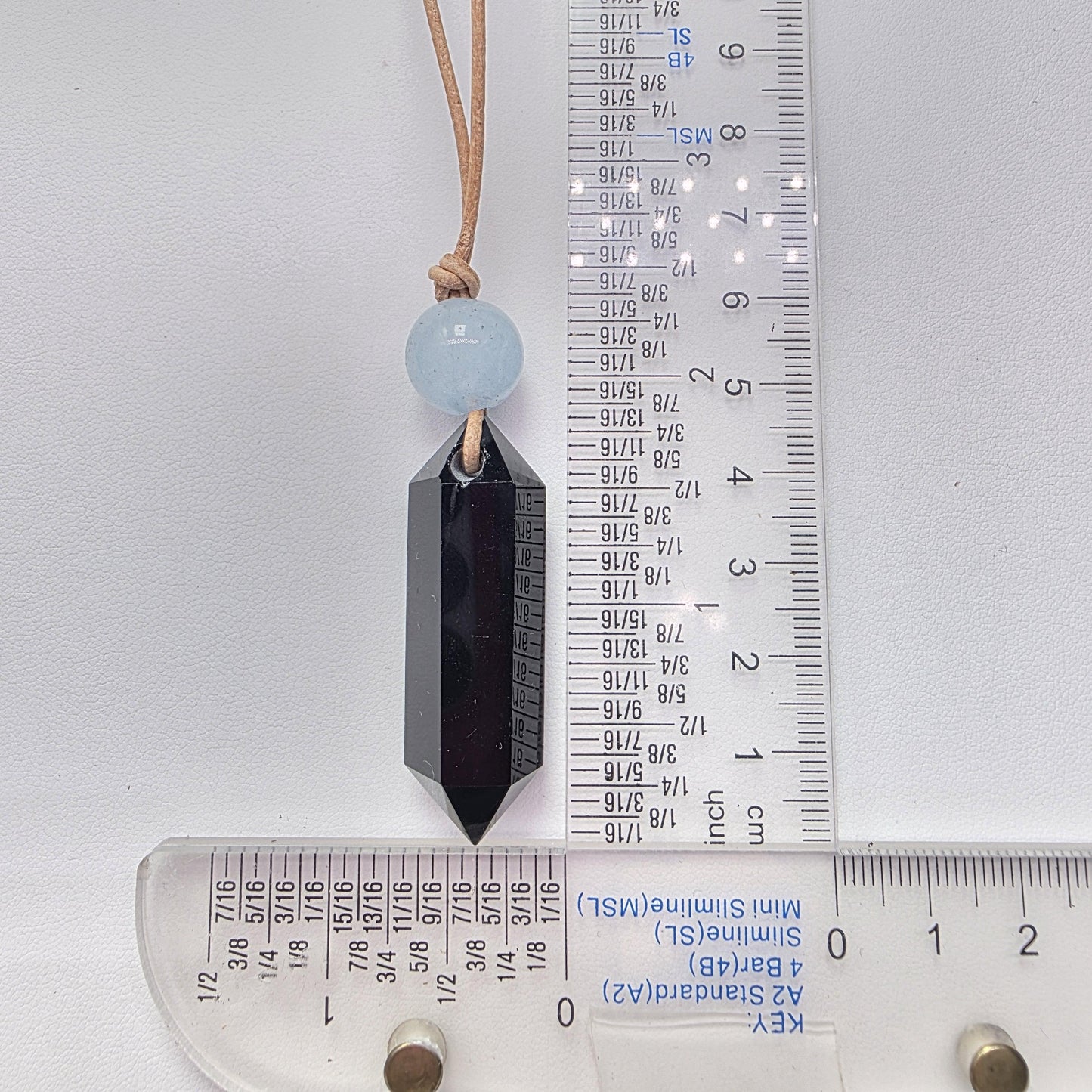 Black Obsidian Point Necklace, Aquamarine Bead Pendant, Adjustable Leather Cord, Crystal Healing Jewelry, Natural Chunky Stone Boho Choker