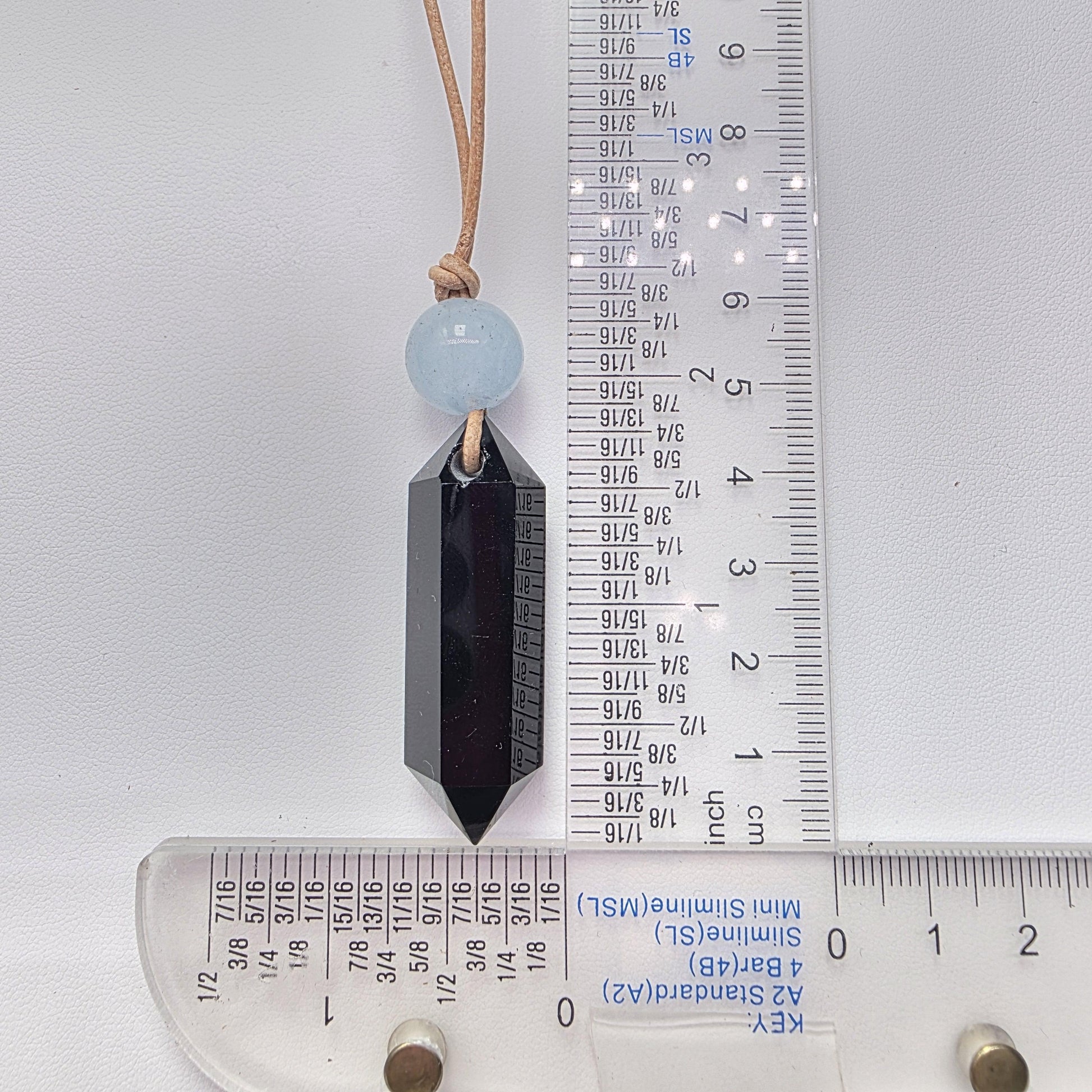 Black Obsidian Point Necklace, Aquamarine Bead Pendant, Adjustable Leather Cord, Crystal Healing Jewelry, Natural Chunky Stone Boho Choker