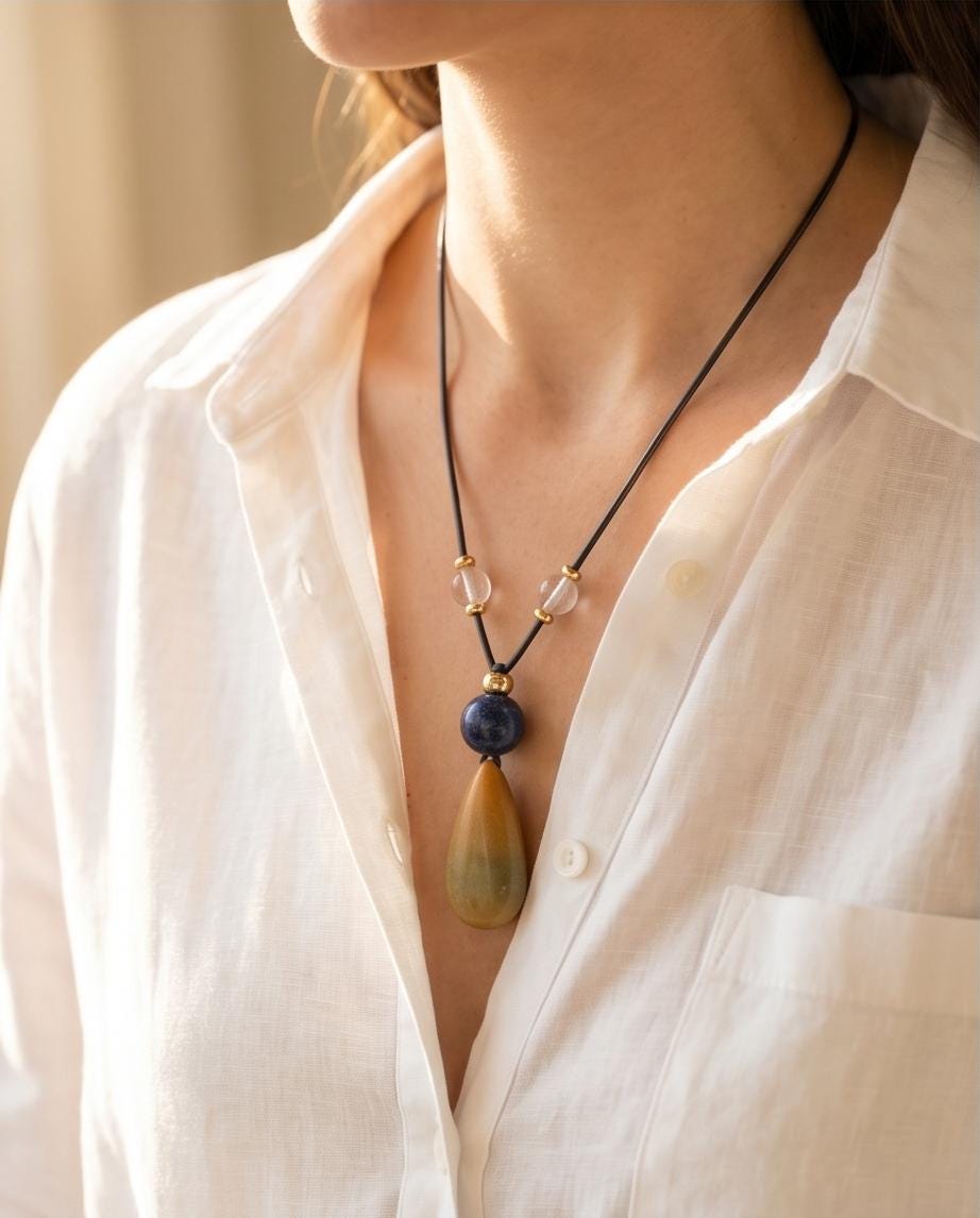 Glow in the Dark Necklace, Lapis Lazuli Pendant, Natural Luminous Stone Jewelry, Unique Night Glow Charm, Celestial Boho Chunky Gemstone