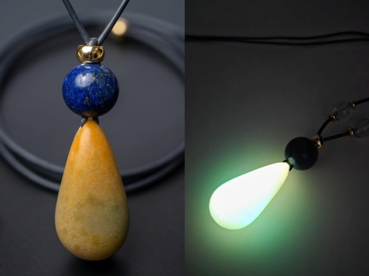 Glow in the Dark Necklace, Lapis Lazuli Pendant, Natural Luminous Stone Jewelry, Unique Night Glow Charm, Celestial Boho Chunky Gemstone