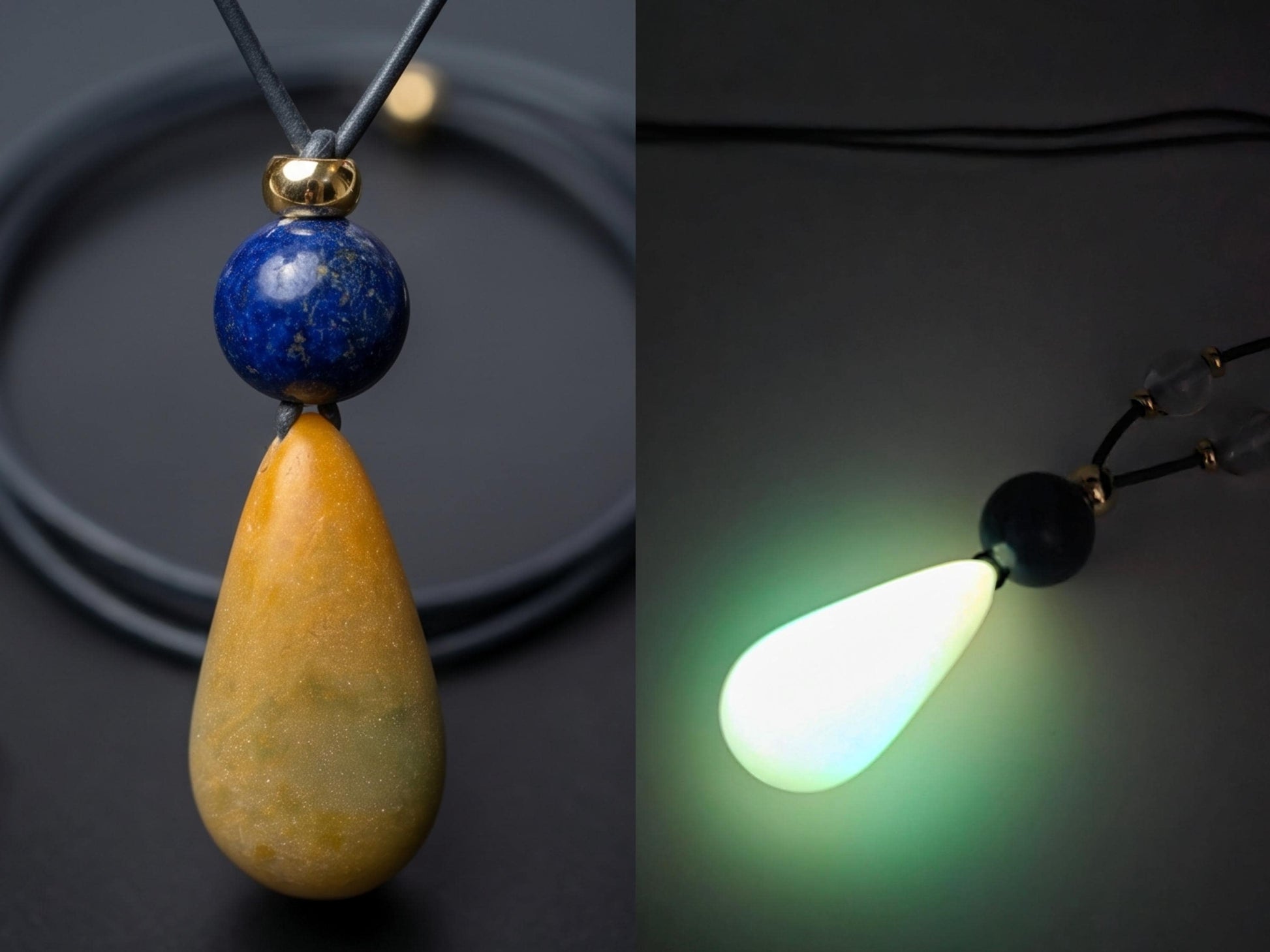 Glow in the Dark Necklace, Lapis Lazuli Pendant, Natural Luminous Stone Jewelry, Unique Night Glow Charm, Celestial Boho Chunky Gemstone