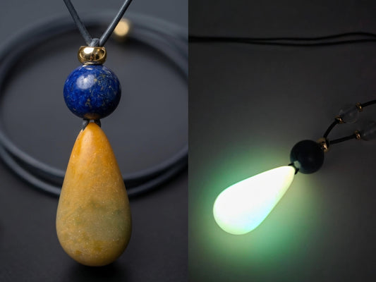 Glow in the Dark Necklace, Lapis Lazuli Pendant, Natural Luminous Stone Jewelry, Unique Night Glow Charm, Celestial Boho Chunky Gemstone