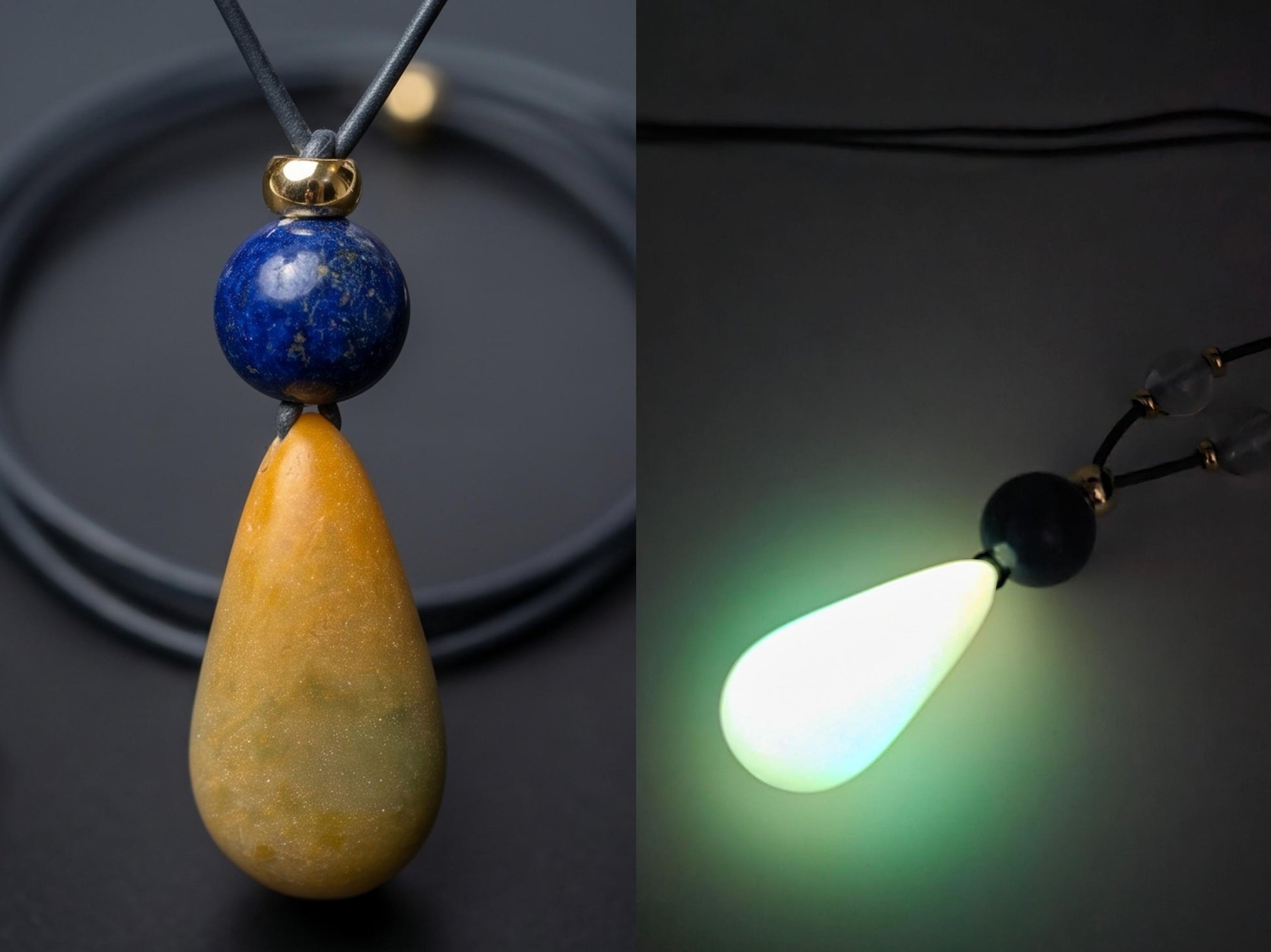 Glow in the Dark Necklace, Lapis Lazuli Pendant, Natural Luminous Stone Jewelry, Unique Night Glow Charm, Celestial Boho Gemstone Accessory