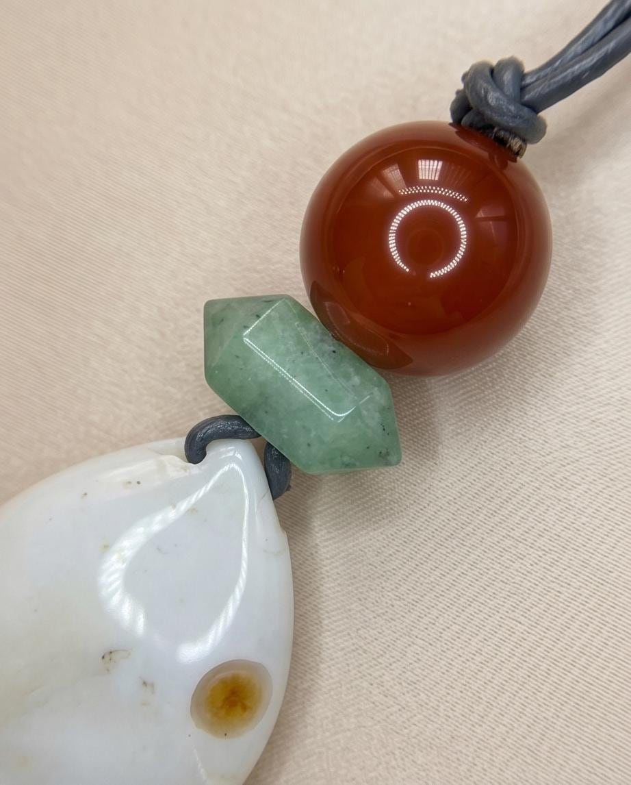 Sunrise Agate Necklace, Carnelian and Aventurine Pendant, Leather Cord Choker, Boho Gemstone Jewelry, Spiritual Chunky Stone Gift
