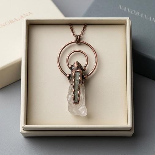 Copper Electroformed Crystal Necklace, Clear Quartz Labradorite Pendant, Raw Stone Jewelry, Boho Spiritual Talisman, Chunky Artisan Piece