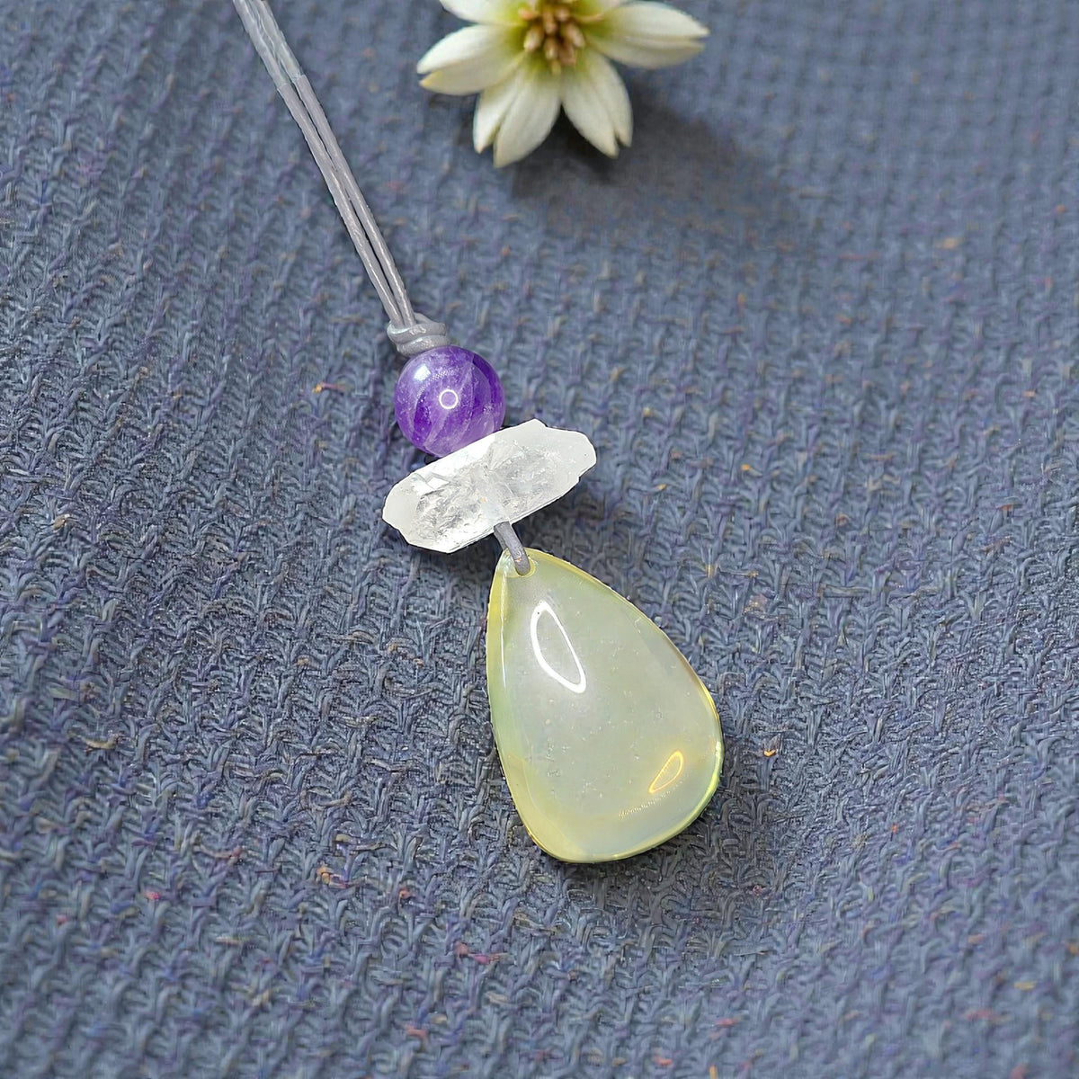 Citrine Necklace Amethyst Quartz Crystal Pendant Geometric Chunky Jewelry for Women Men, Adjustable Leather Cord Birthstone Gift