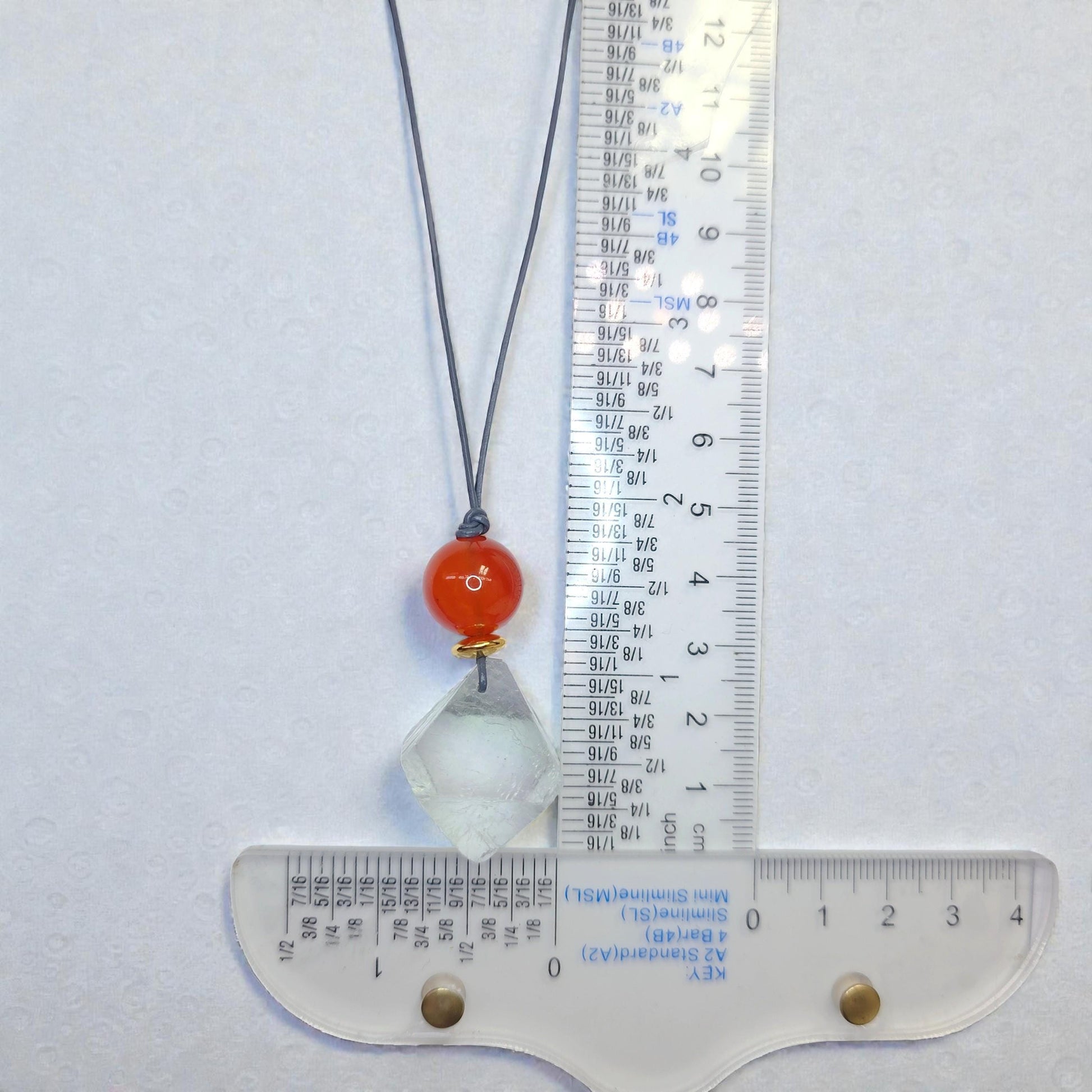 Fluorite Necklace Red Carnelian Pendant Geometric Chunky Crystal Jewelry for Women, Adjustable Leather Cord Birthstone Gift for Her