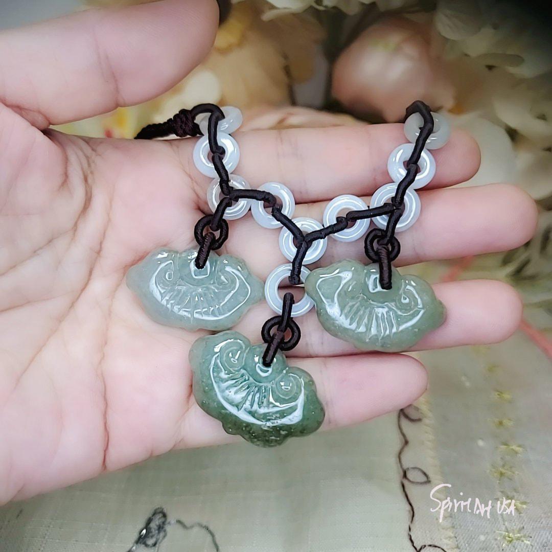 Natural Genuine Green Jade Necklace Adjustable Size Rare Jadeite Jewelry Lucky Cloud Chunky Stone Spiritual Gift