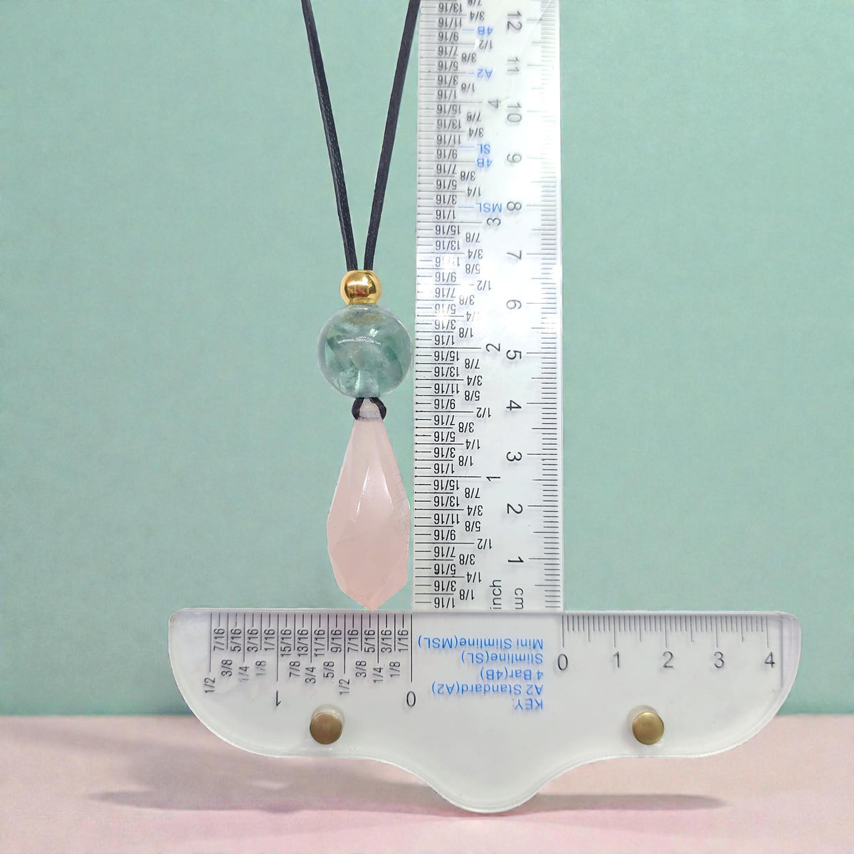 Rose Quartz Necklace Faceted Crystal Pendant, Chunky Fluorite Geometric Jewelry for Women with Adjustable Leather Cord up to 30 inches.