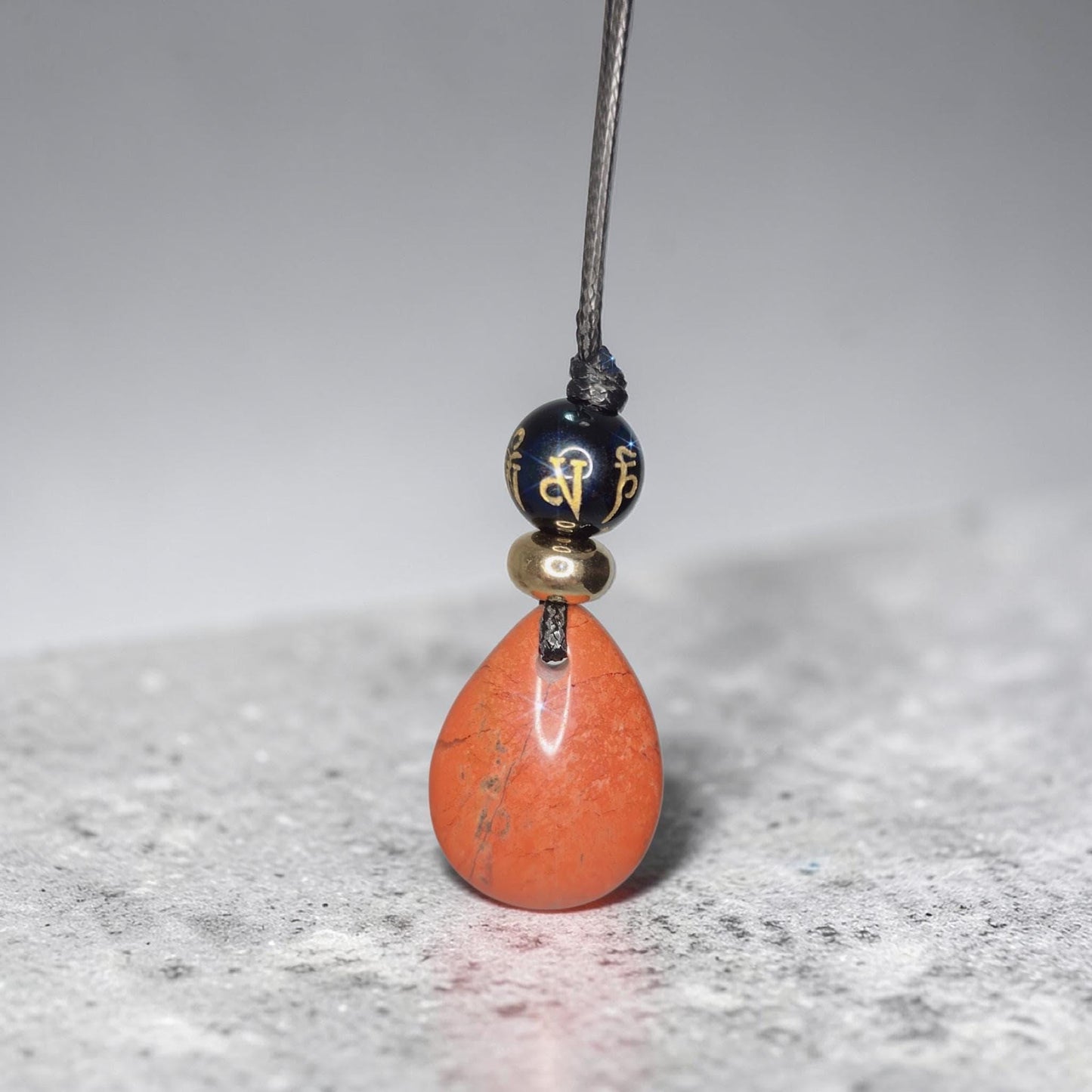 Red jasper black onyx necklace ,The Six-Syllable Mantra Pendant prayer jewelry adjustble cord up to 24 inches, Chunky Stone Spiritual Gift