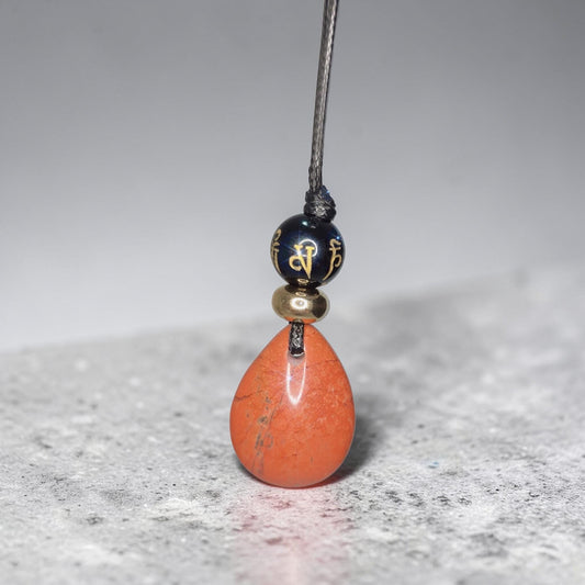Red jasper black onyx necklace ,The Six-Syllable Mantra Pendant prayer jewelry adjustble cord up to 24 inches, Chunky Stone Spiritual Gift