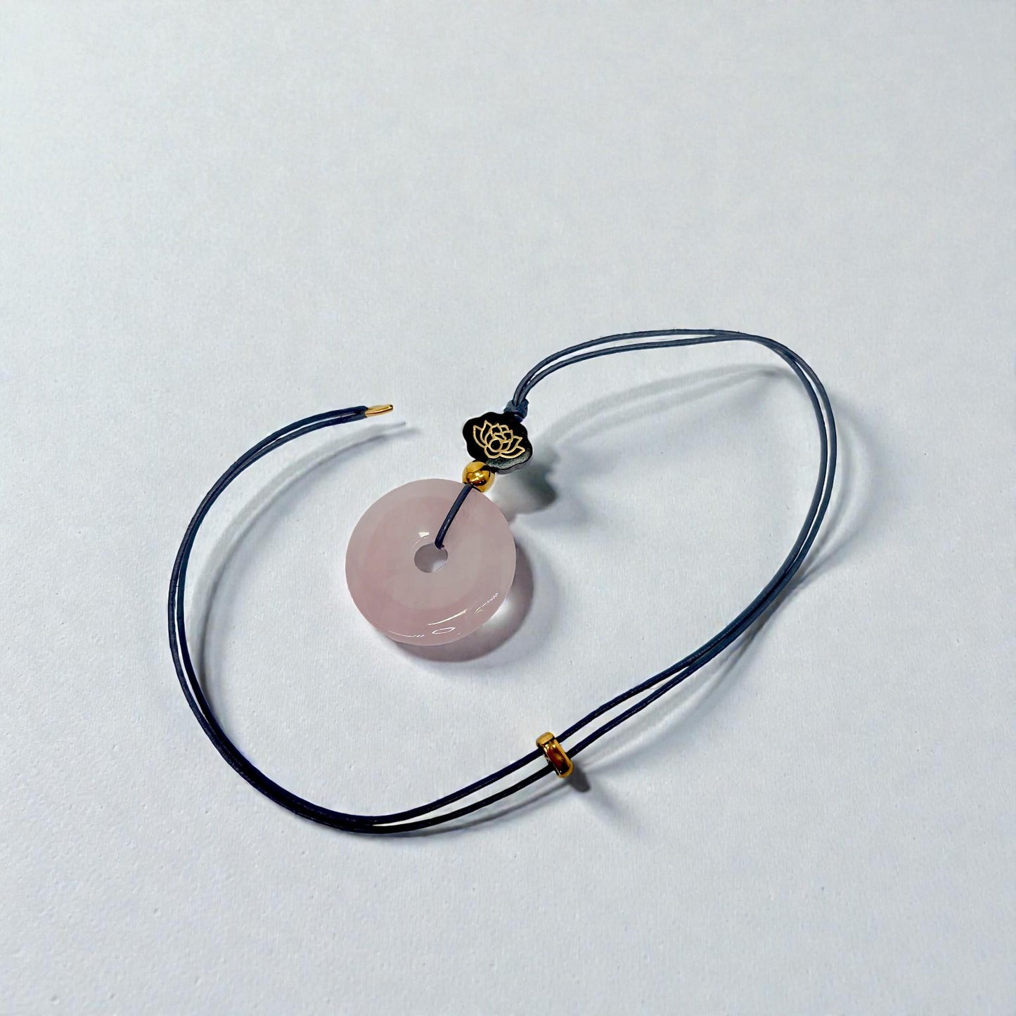 Rose Quartz Necklace Lotus Sandalwood Pendant Natural Crystal Chunky Peace Buckle Jewelry for Women Men Gift Adjustable Leather Cord
