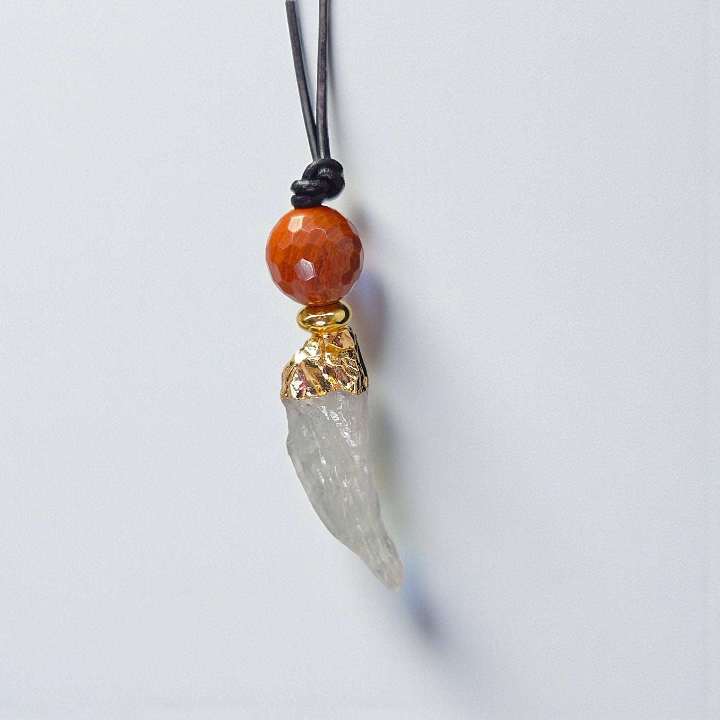 Raw Green Amethyst Necklace, Red Jasper Chunky Crystal Pendant, Boho Protection Jewelry, Healing Stone Gift, adjustable leather cord