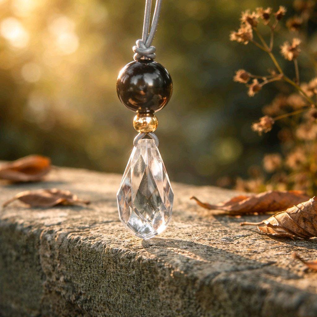 Chunky Natural Clear Quartz Necklace Genuine Obsidian Pendant Protective Energetic Crystal Healing jewelry 30" Adjustable chain