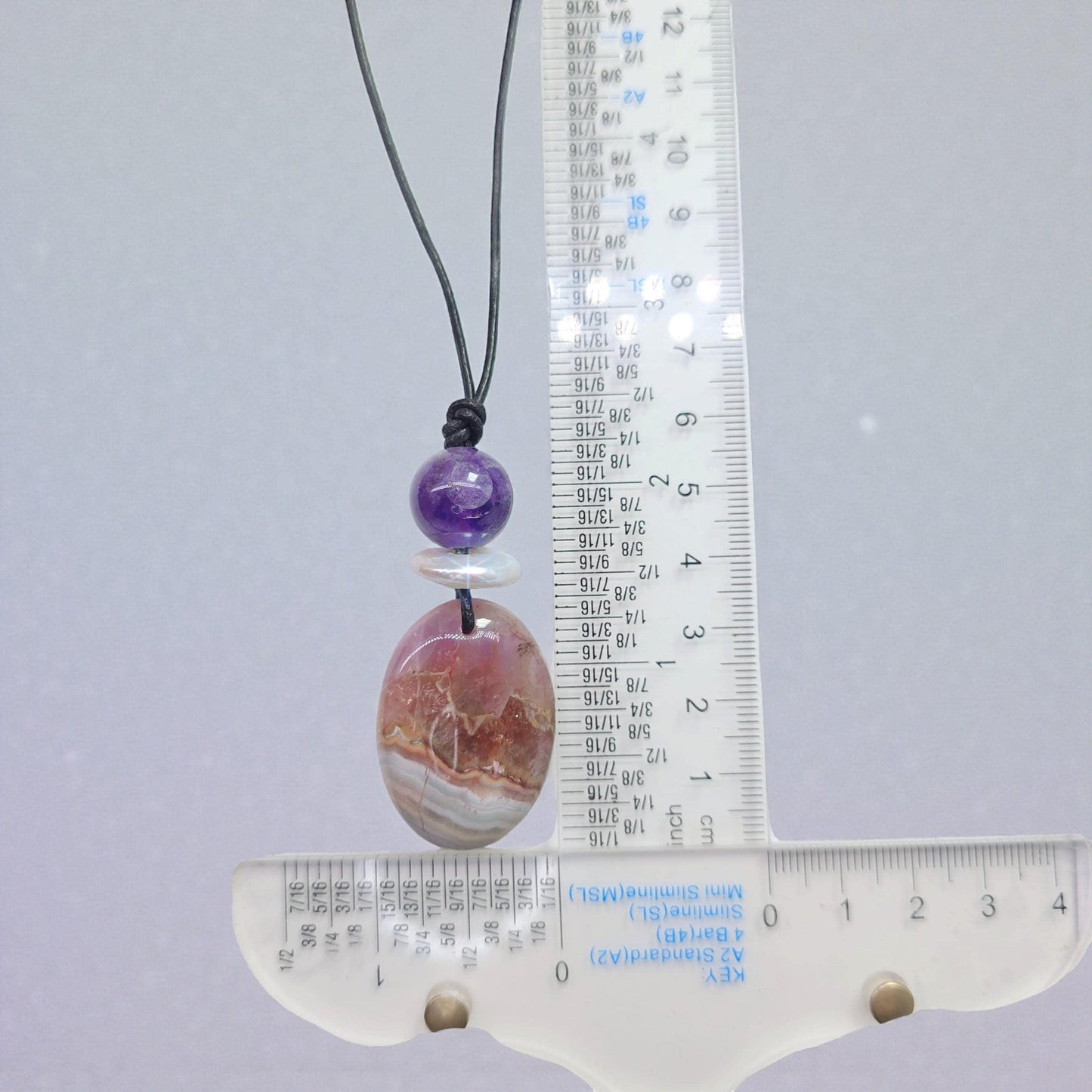 Chevron Amethyst Necklace Crystal Healing Jewelry for Her Unique Chunky Stone Pendant Gift with Adjustable Leather Cord