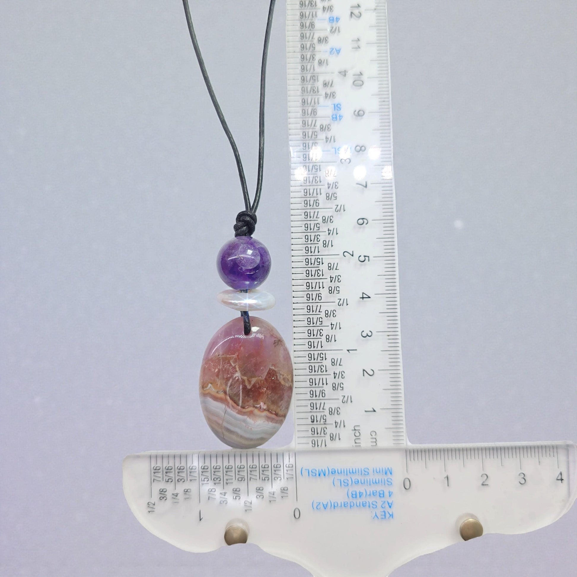 Chevron Amethyst Necklace Crystal Healing Jewelry for Her Unique Chunky Stone Pendant Gift with Adjustable Leather Cord