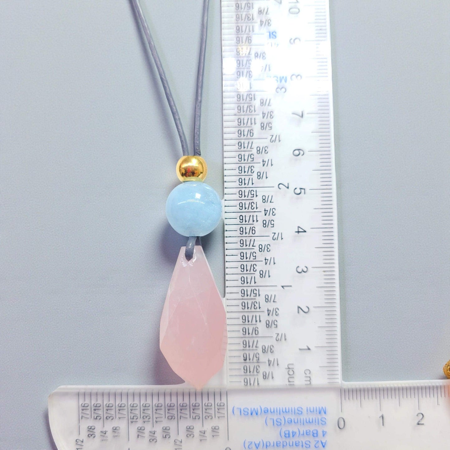 Rose Quartz Faceted Necklace, Chunky Aquamarine Crystal Healing Jewelry, Romantic Love Stone Pendant, Adjustable Leather Cord
