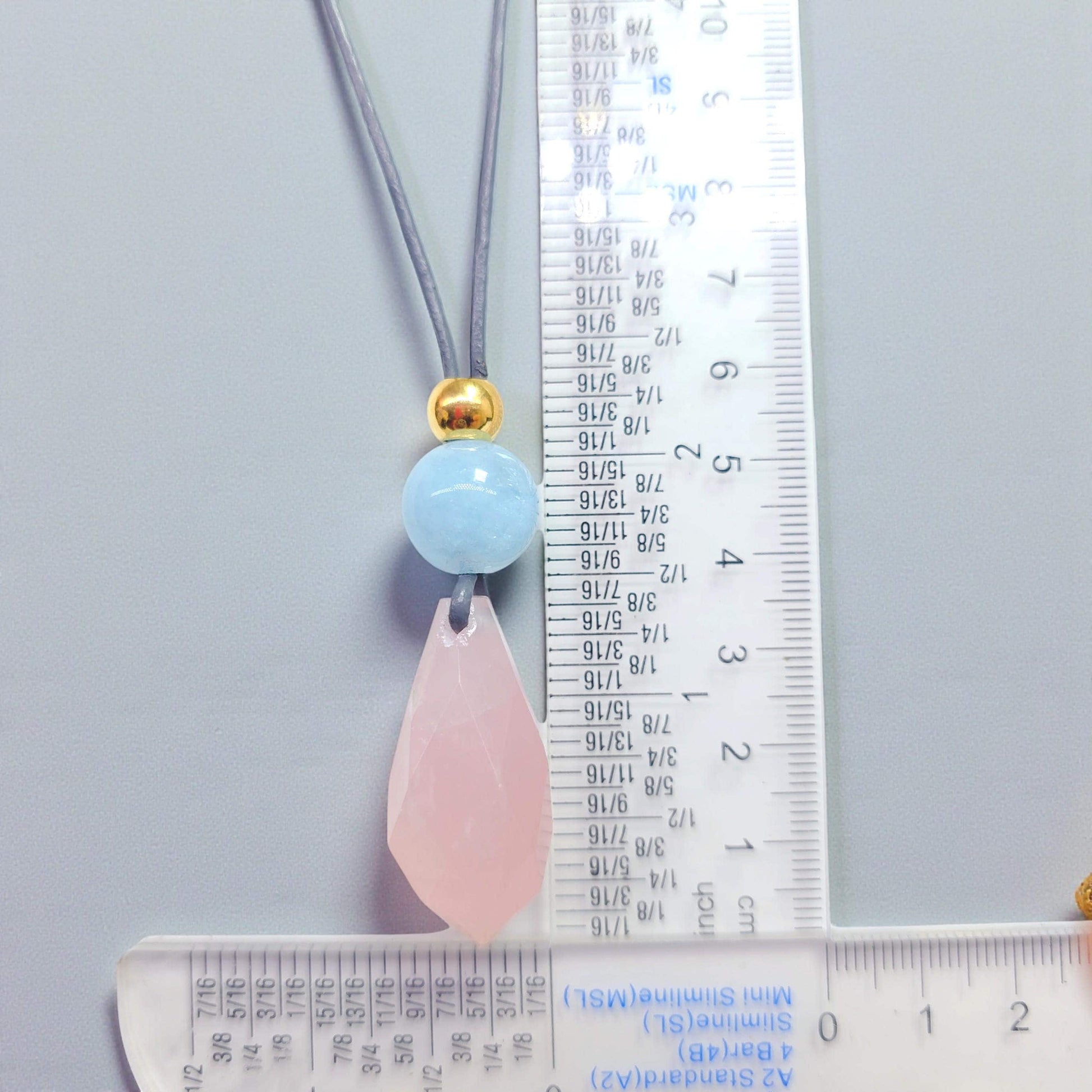 Rose Quartz Faceted Necklace, Chunky Aquamarine Crystal Healing Jewelry, Romantic Love Stone Pendant, Adjustable Leather Cord