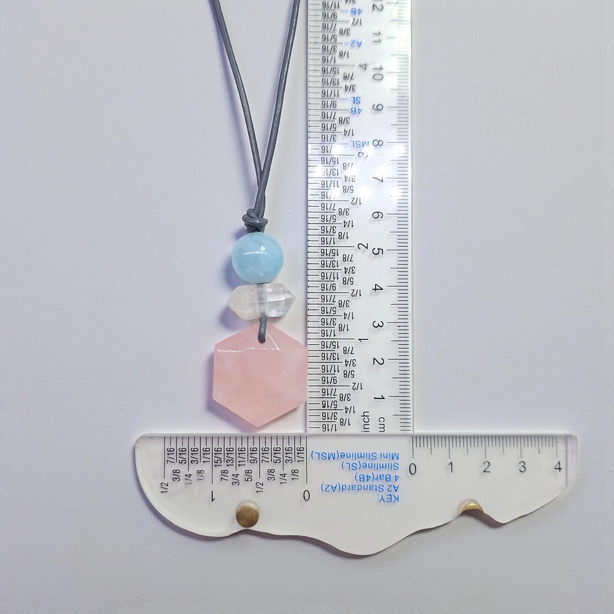Rose Quartz Hexagon Necklace, Clear Quartz Chunky Geometric Pendant, Aquamarine Birthstone Jewelry for Women, Adjustable Leather Cord