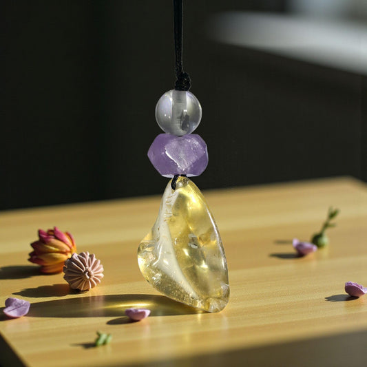 Large Chunky Citrine Necklace Amethyst Clear Quartz Pendant Leather cord , Large Size Citrine Jewelry Long Chain Adjustable UP to 30" #2336