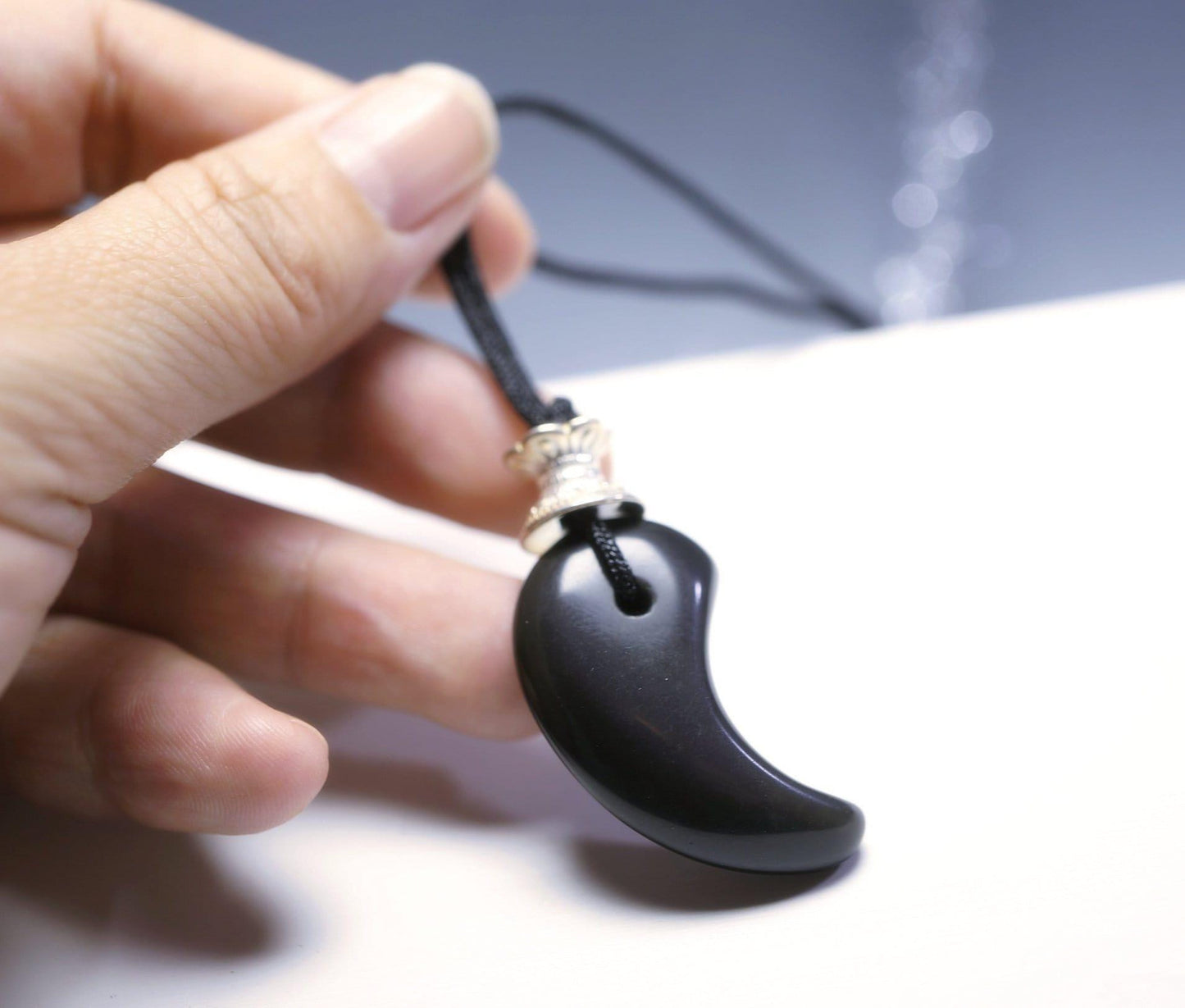 Rainbow Eye Obsidian Pendant: Sterling Silver Charm, Adjustable Rope