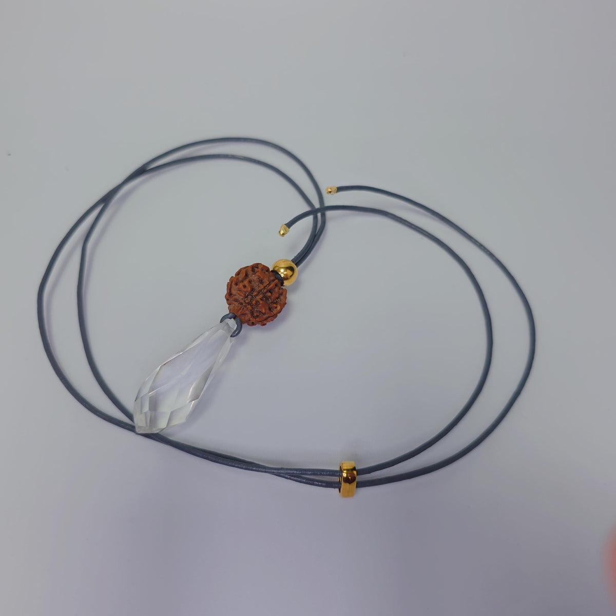 Clear Quartz Point Necklace, Chunky Rudraksha Seed Zen Jewelry, Spiritual Meditation Amulet Pendant, Adjustable Leather Cord