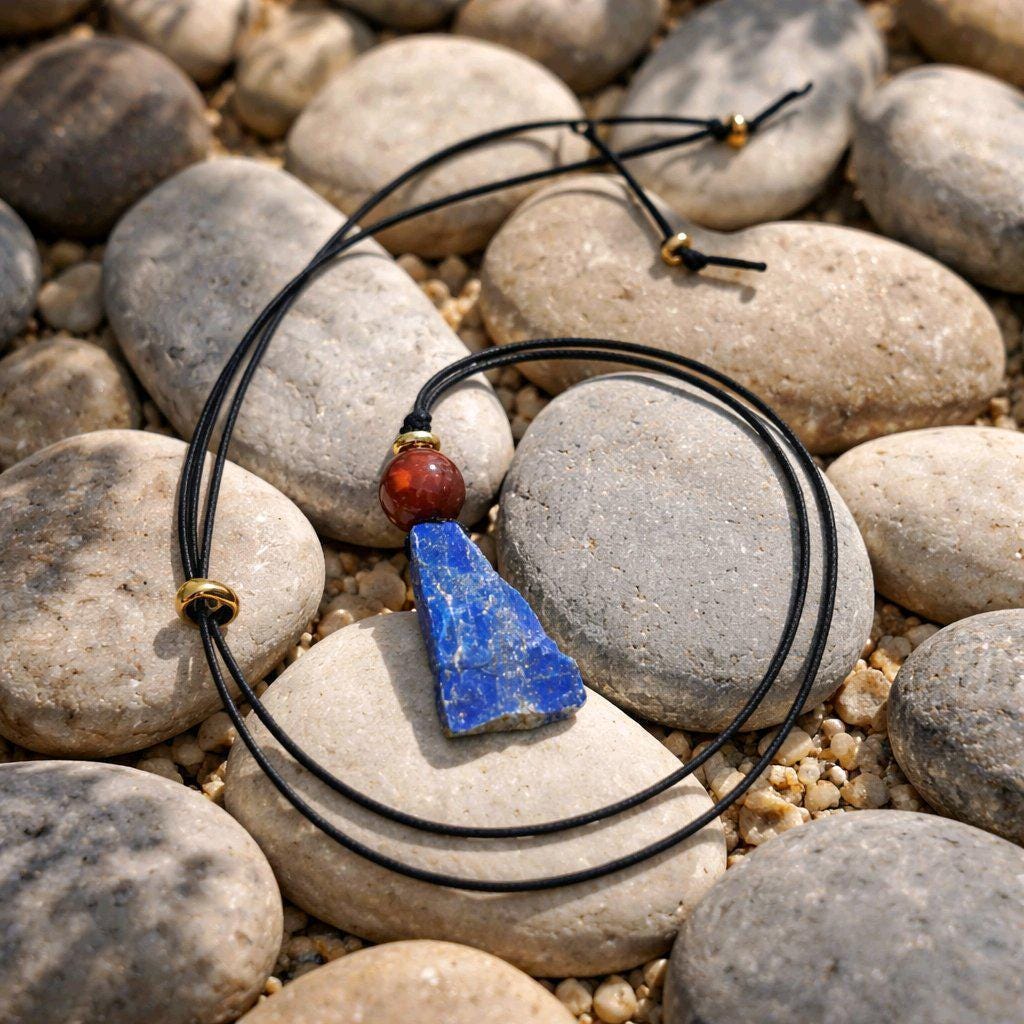 Raw Chunky Lapis Lazuli Necklace Geometric Red Jasper Boho Pendant 30-inch adjustable Vegan Leather Cord