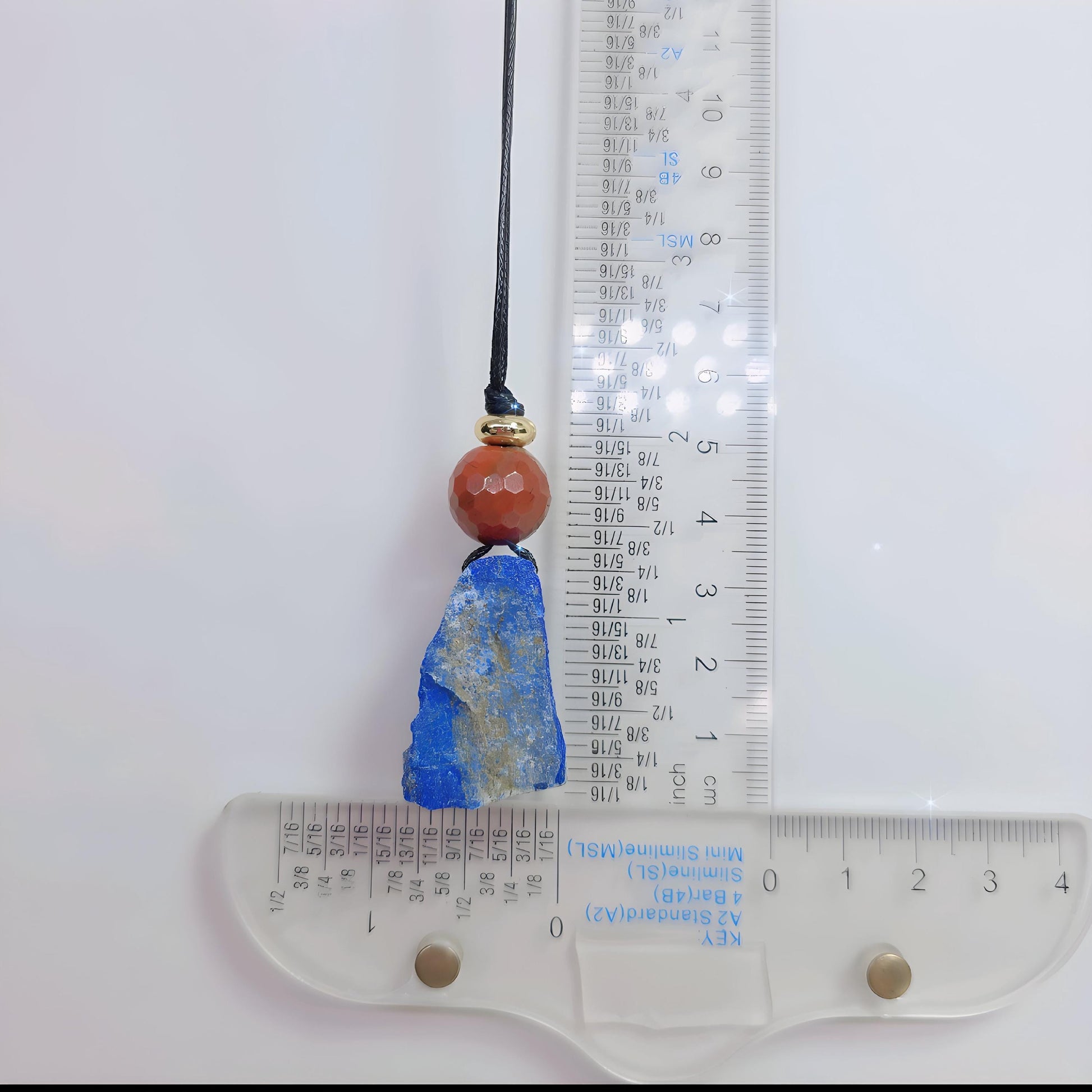 Raw Chunky Lapis Lazuli Necklace Geometric Red Jasper Boho Pendant 30-inch adjustable Vegan Leather Cord