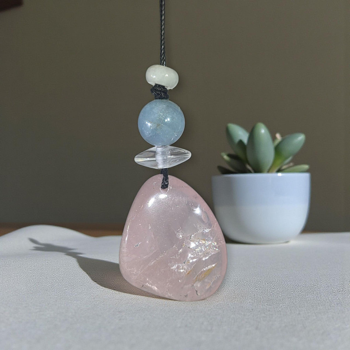 Large rose quartz Quartz Necklace Aquamarine Pendant Leather cord Raw Rose Quartz Jewelry Chain UP to 30" chunky stone jewelry #2343