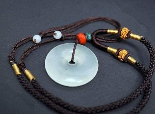 Genuine Jade Donut Necklace: Heart Chakra Healing Boho Pendant, Chunky Stone Spiritual Gift