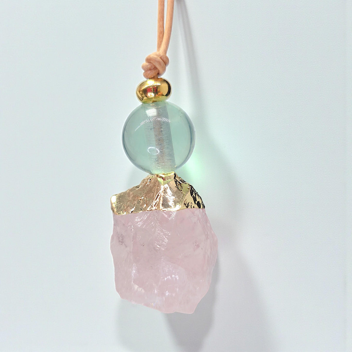 Rose Quartz Necklace, Raw Fluorite Chunky Crystal Pendant, Pink Stone Spiritual Jewelry, Love Healing Gift, adjustable leather cord