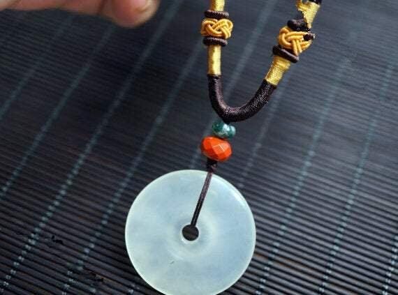 Genuine Jade Donut Necklace: Heart Chakra Healing Boho Pendant, Chunky Stone Spiritual Gift
