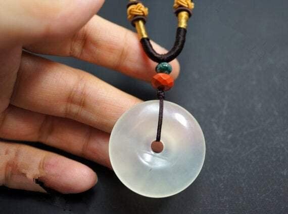 Genuine Jade Donut Necklace: Heart Chakra Healing Boho Pendant, Chunky Stone Spiritual Gift