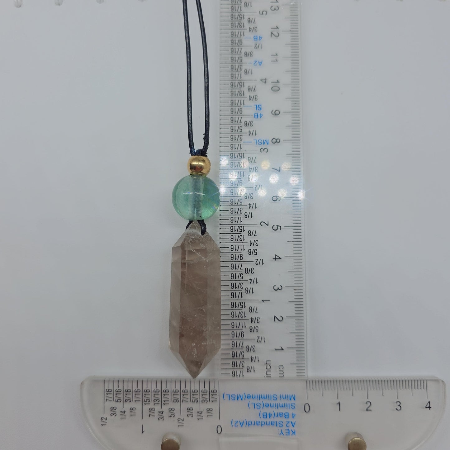 Chunky Smoky Quartz Necklace Quartz Point Green Fluoride Pendant Leather Adjustable Cord Up To 30 inches Crystal Healing Geometric Stone
