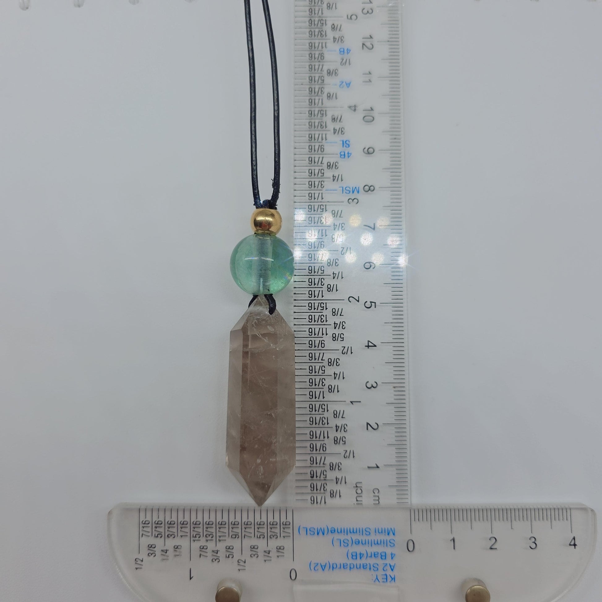 Chunky Smoky Quartz Necklace Quartz Point Green Fluoride Pendant Leather Adjustable Cord Up To 30 inches Crystal Healing Geometric Stone