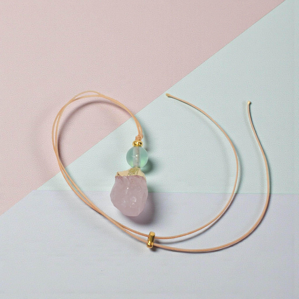 Rose Quartz Necklace, Raw Fluorite Chunky Crystal Pendant, Pink Stone Spiritual Jewelry, Love Healing Gift, adjustable leather cord