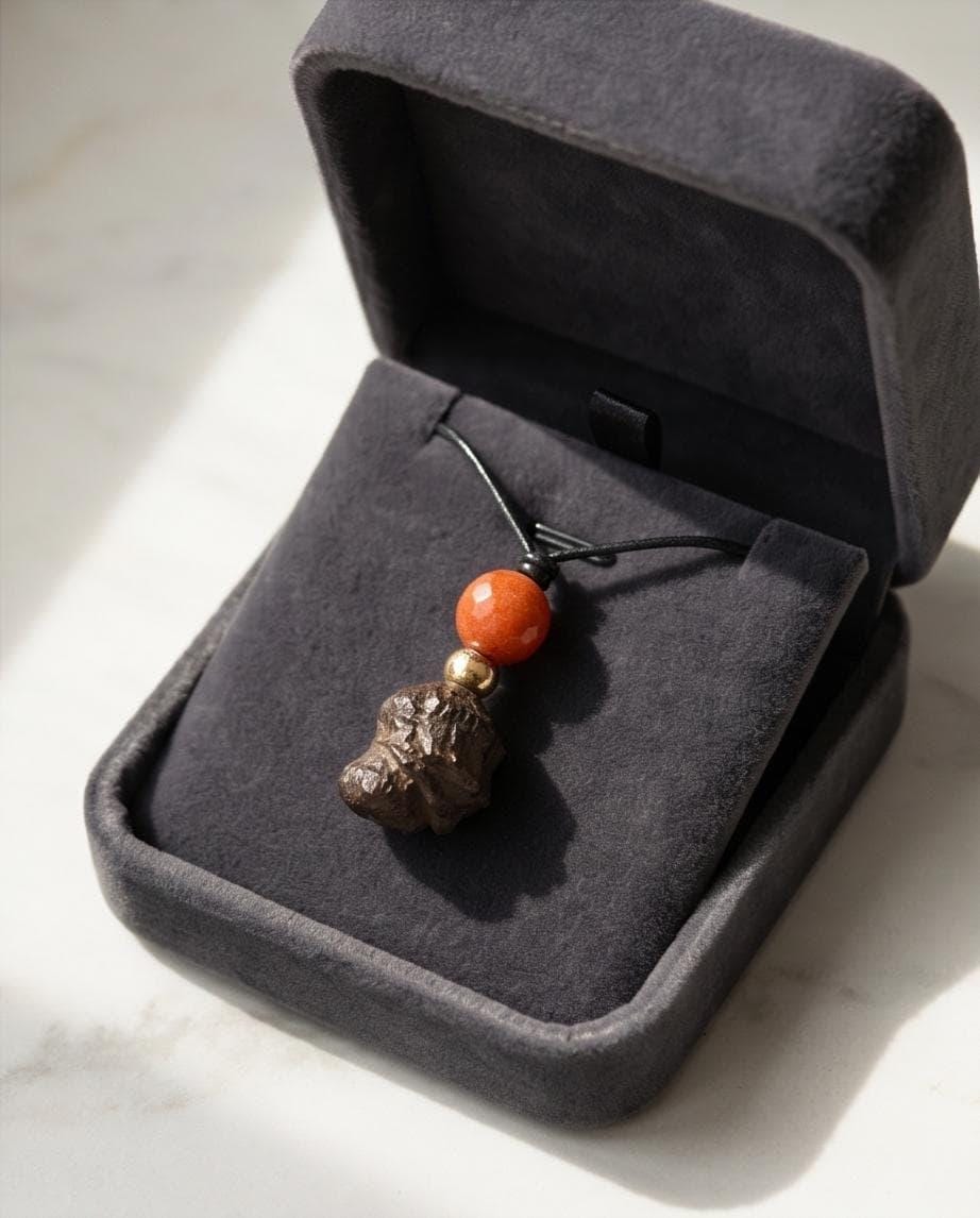Meteorite Necklace, Genuine irregular Black Chunky meteorite pendant, red jasper, Real leather adjustable cord up to 30 inches men, women