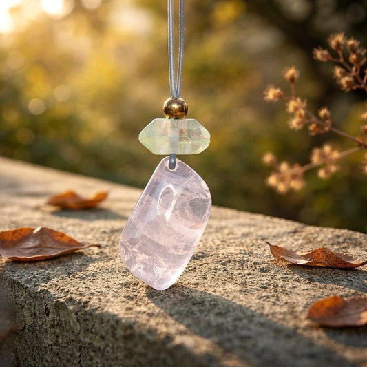Rose quartz leaf necklace, aura green clear quartz pendant, crystal healing energy jewelry Chunky Geometric quartz adjustable leather 30 in