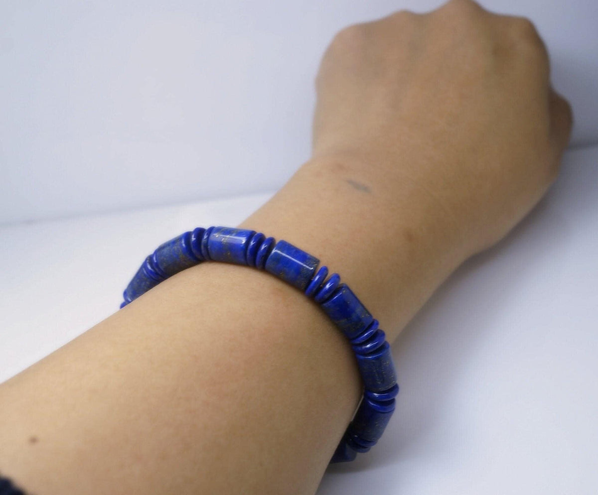 Natural Lapis Lazuli Bracelet: Gemstone Bangle Jewelry, Chunky Stone Spiritual Gift